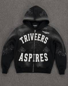 Triveers Women’s Premium <b>Rhinestone</b> Oversized Full Zip Hoodie Heavyweight Vintage Wash Streetwear <b>Jacket</b> Hoodie For Women's - Product Image 6