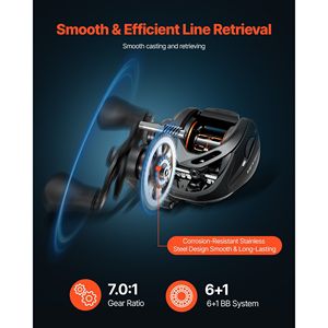 Canne à pêche et moulinet combo en fibre de carbone IM7, système 6+1 BB, canne à pêche pour la pêche au bar avec rapport de transmission 7.0:1 - Product Image 5