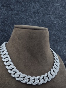 Men's Rhodium Plated 925 Silver Diamond Link Chain Necklace Hiphop Style Everyday Wear - Product Image 4