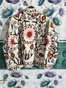 Handcrafted Eco-Friendly Suzani Embroidered <b>Velvet</b> Long <b>Jacket</b> Bohemian Floral Winter Coat Ethnic Festival Kimono Artisan <b>Women</b> - Product Image 2