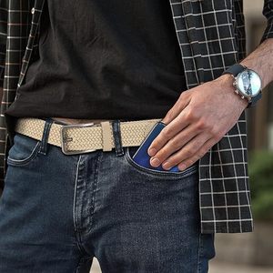 <b>Braided</b> Casual Belt Solid Color Stretch Design Men's Fashion <b>Accessory</b> Silver Square Buckle Cow Hide Durable Style - Product Image 6