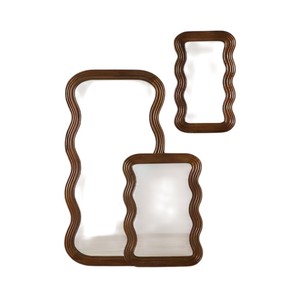 Miroir mural décoratif en bois massif créatif, cadre de miroir ondulé irrégulier, miroir en bois festonné pour salon, fournitures hôtelières - Product Image 1