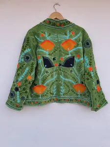 Chaqueta de terciopelo verde oliva de primera calidad, recién llegada, para mujer, estilo bohemio estético, tipo cárdigan, blazer, abrigo para mujer - Product Image 2