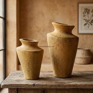 Vase en terre cuite rustique Kaca M, vase conique pour le sol, pot en terre cuite artisanal, urne décorative en céramique pour table, vente en gros - Product Image 2