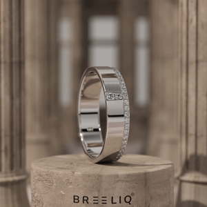 Anillo de Oro Sólido de 14K con Diamantes Cultivados en Laboratorio, Banda Ancha con Borde de Diamantes, Anillo de Boda Moderno Unisex, Joyería Fina - Product Image 1