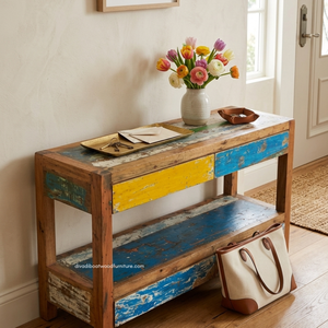 Rustic Teak Wooden <b>Console</b> <b>Table</b> 4 Drawers Handmade Antique Eco-Friendly Villa Entryway Living Room Apartment Hotel Home - Product Image 4