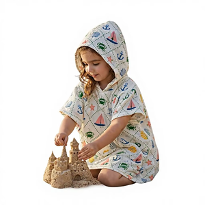 100% Cotton Customizable Unisex Baby <b>Poncho</b> Soft Breathable Hooded Baby Cover Up Lightweight Gentle Everyday Comfort - Product Image 1