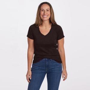 Camiseta de Algodón Ecológica Informal para Mujer, Cuello en V, Corte Ajustado, Manga Corta, Secado Rápido, Transpirable, Ropa Deportiva de Yoga, Logotipo Personalizado, Nuevo - Product Image 4