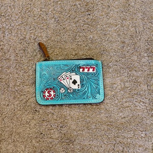 Portable Handmade 100% Genuine Leather Mini Coin Purse Hand Tooling Floral Pattern Cards And Dice Design Engraved <b>Wallet</b> - Product Image 4