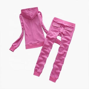 Active Gym Women's Velvet Slim Fit Blank Hooded Track Suit Full Front Zipper Hoodie Survetement Velour Plain Blank Sweat Suit - Product Image 3