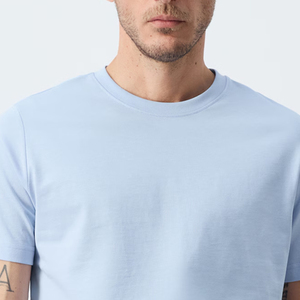 T-shirt en jersey pour homme, couleur unie, manches courtes, texture lisse, look contemporain / Col rond avec logo - Product Image 2