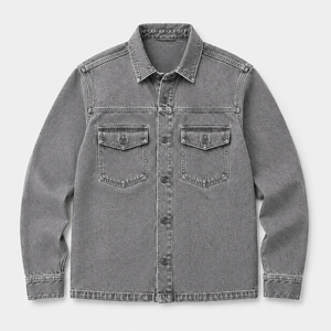 Chemise-veste en jean épais pour homme, style streetwear décontracté, veste de superposition en coton délavé, personnalisable, vente en gros, OEM, ODM - Product Image 1