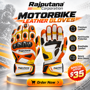 Rajputana Corporation Leather Motorcycle Gloves Full Finger Carbon Fiber Protection Gloves Custom Printed Racing Leather Gloves - Product Image 1