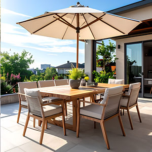Outdoor Garden Dining Set Patio <b>Table</b> and Chair Set with Sunshade <b>Umbrella</b> Rope Chairs for Courtyard Terrace - Product Image 1