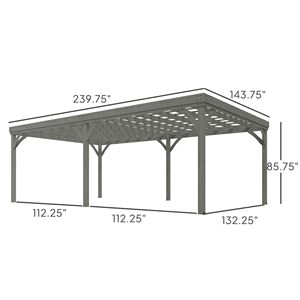 Pergola Gazebo 4x4 in Legno Grigio con Motivo a Vite d'Uva per Giardino e Patio, 3,6x6 Metri, da Esterno con Ancoraggi in Cemento - Product Image 3