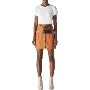 T-shirt à manches bouffantes pour femmes, coton doux, col rond, manches courtes, style féminin, coupe ajustée, couleurs personnalisées, vente en gros, OEM, ODM - Product Image 4