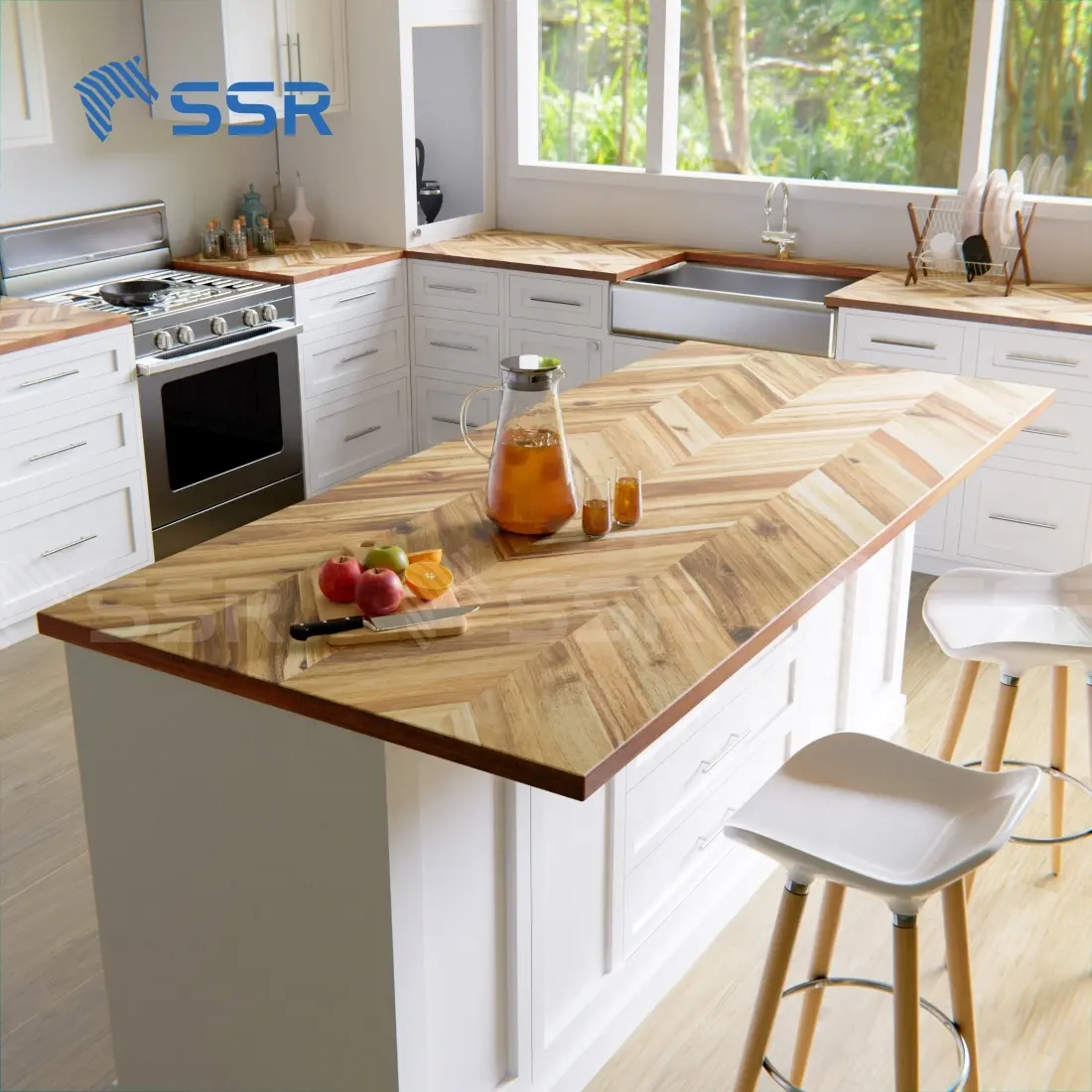 SSR VINA-Bancada Acacia Wood Chevron-Painel Acacia chevron Armário de cozinha/Bancadas/Bechtops/Banheiro