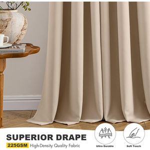 Tende Oscuranti Beige con Occhielli Solidi, Lunghe 63 Pollici, 2 Pannelli, Isolamento Termico, Oscuranti per Camera da Letto e Soggiorno - Product Image 1