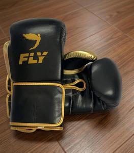 Fly Leather Boxing Gloves Black Gold Foil Print Lace-Up Wrist Strap Adult Sparring Training Gear - Product Image 3