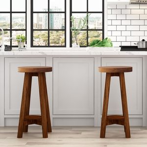 Wholesale Industrial Rustic Swivel Bar <b>Stools</b> Solid Wood and Metal Counter <b>Height</b> Chair with Upholstered Seat - Product Image 1