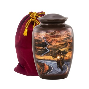 Urna Funeraria de Diseño para Motociclistas, Color Marrón, Excelente Calidad, para Cenizas de Adultos, con Tapa de Domo y Bolsa de Terciopelo - Product Image 1