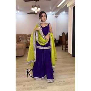 Top y pantalones de fiesta hermosos para mujer con Conjunto elegante de Organza Dupatta - Product Image 1