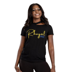 Camiseta Rhoyal con cuello dividido, ropa de la hermandad SGRho 1922, para mujer, de algodón negro, elegante, a la moda, estilo griego, herencia, ropa informal - Product Image 4