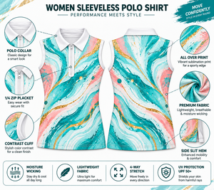 Polo de Golf sin Mangas para Mujer, con Estampado Degradado, de Poliéster Tejido, Cierre de Cremallera Deportivo, Transpirable y Ligero - Product Image 4