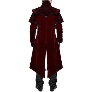 Fashion Mens Long <b>Gothic</b> Coat <b>Jacket</b> Red Velvet Steampunk Victorian Style Custom Factory OEM ODM - Product Image 4