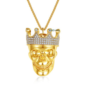 Pendentif Couronne Crâne en Argent 925 avec Diamant de Laboratoire Plaqué Rhodium, Style Quotidien pour Homme, Breloque Thème - Product Image 6
