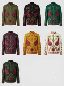 Veste en velours 100% coton, style bohème vintage pour femmes, brodée à la main, couleur verte Mahendi, motif floral Suzani - Product Image 6