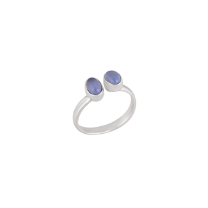 Dual Blue Cat's Eye <b>Adjustable</b> <b>Silver</b> <b>Ring</b> | 925 Sterling <b>Silver</b> - Product Image 2