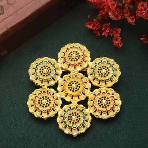 Wholesale Fashion <b>Brooches</b> 14K 18K 24K Micron Gold Forming <b>Brooches</b> or Saree <b>Pin</b> Traditional Dubai Style Bridal Wedding <b>Brooches</b> - Product Image 3