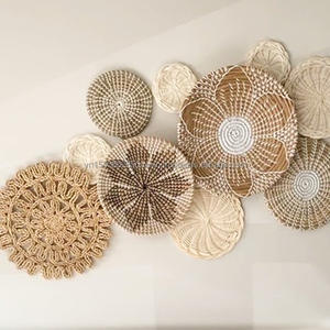 Cesta de pared decorativa de hierba marina natural tejida a mano, ecológica, estilo boho vintage, colgante de mimbre, platos de pared de ratán y bambú hechos a mano - Product Image 4