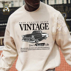 Sudadera de Felpa de Algodón Grueso Estilo Vintage para Hombre, Impresión de Logotipo Personalizada, Marca Privada OEM, Cuello Redondo, Venta al Por Mayor, Ropa Urbana - Product Image 4
