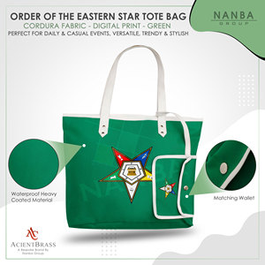 Eastern Star <b>Masonic</b> Green Waterproof Zipper Tote Bag | Embroidery Design Unisex <b>Masonic</b> Regalia <b>Gift</b> for Members - Product Image 3