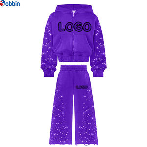 Conjunto Deportivo de Invierno 2 en 1 para Hombre, Sudadera con Capucha de Algodón Grueso y Pantalones Acampanados con Diseño de Pedrería y Brillantes - Product Image 3