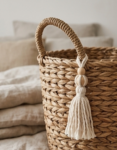 Décoration bohème en coton avec pompon et perles en bois, ornement suspendu pour salon, usage intérieur - Product Image 2