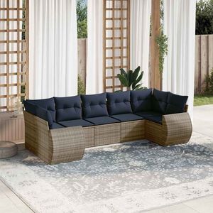 Set Divano da Giardino in Polyrattan Grigio a 7 Pezzi con Cuscini - Collezione Arredamento Patio - Product Image 1