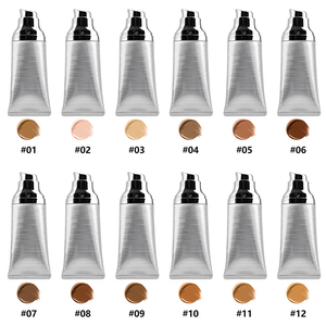 Base de Maquillaje Líquida de Cobertura Total en Tubo Plateado, 12 Colores Naturales, Larga Duración, Hidratante e Impermeable - Product Image 2