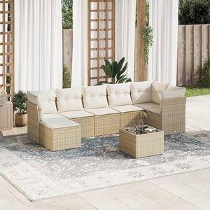 Ensemble de salon de jardin en rotin PE beige crème blanc 8 pièces - Product Image 1