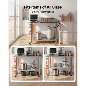 Tavolo da Lavoro per Cucina Commerciale 24x48 Pollici in Acciaio Inox con Ruote e Ripiano Inferiore Regolabile - Product Image 6