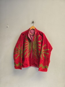 Luxury Red <b>Velvet</b> Knitted Suzani Embroidered Reversible Crew Neck <b>Jacket</b> <b>Women</b> Olive Sun Motif Bohemian Ethnic Autumn Wholesale - Product Image 1