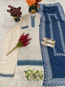 <b>Indian</b> Pakistani Casual Wear Ankle-Length Regular Fit Designer Muslin With Digital Print <b>Top</b> & Bottom & Digital Print Dupatta - Product Image 1