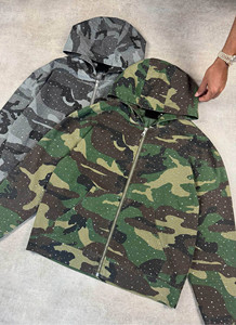 Veste zippée camouflage vintage pour homme avec logo personnalisé, en coton mélangé respirant, style streetwear, effet délavé à l'acide, pour la vente en gros - Product Image 4