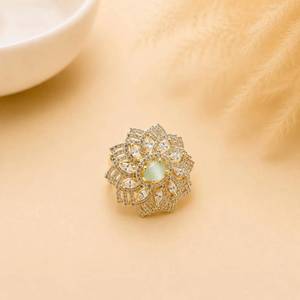 Anillo de Calcedonia con Diamantes CZ, Anillo Ajustable con Gema Aqua, Anillo de Cóctel Hecho a Mano, Anillo para Novia - Product Image 1
