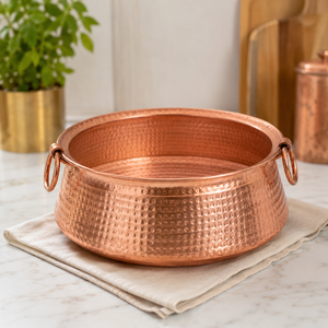 Hammered Pure <b>Copper</b> Uruli Bowl with Ring Handles for Cooking, Serving, Decor Traditional Indian Vessel Handmade <b>Copper</b> Kadhai - Product Image 3