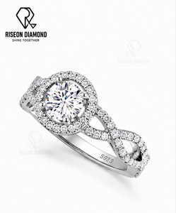 Anillo de Compromiso Infinity Twist con Diamantes, Oro Blanco de 18K, Halo Redondo con Piedras Decorativas, Joyería Fina de Lujo para Novia, Amor Eterno - Product Image 2