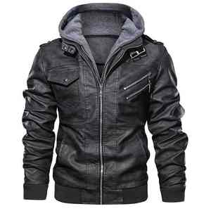 Veste de moto en cuir PU noir pour homme, écologique, avec logo sur le devant, style motard, manteaux d'hiver avec fermeture éclair - Product Image 3
