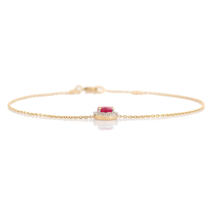 Pulsera de cadena con halo de una sola piedra de rubí y diamantes con diseño elegante y moderno, en oro amarillo de 14 quilates, para mujer, joyería hecha a medida. - Product Image 5